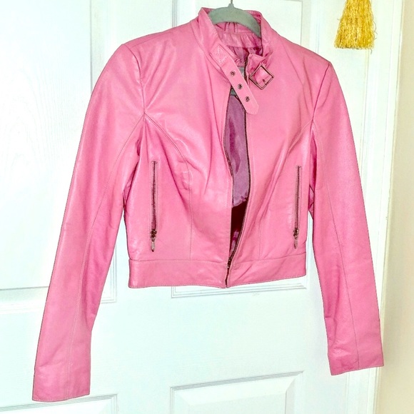 barbie pink leather jacket